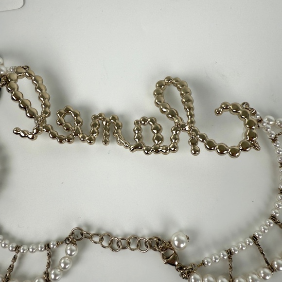 Authentic CHANEL Imitation Pearl Swirling Logo Letter Choker Necklace - Picture 9 of 10